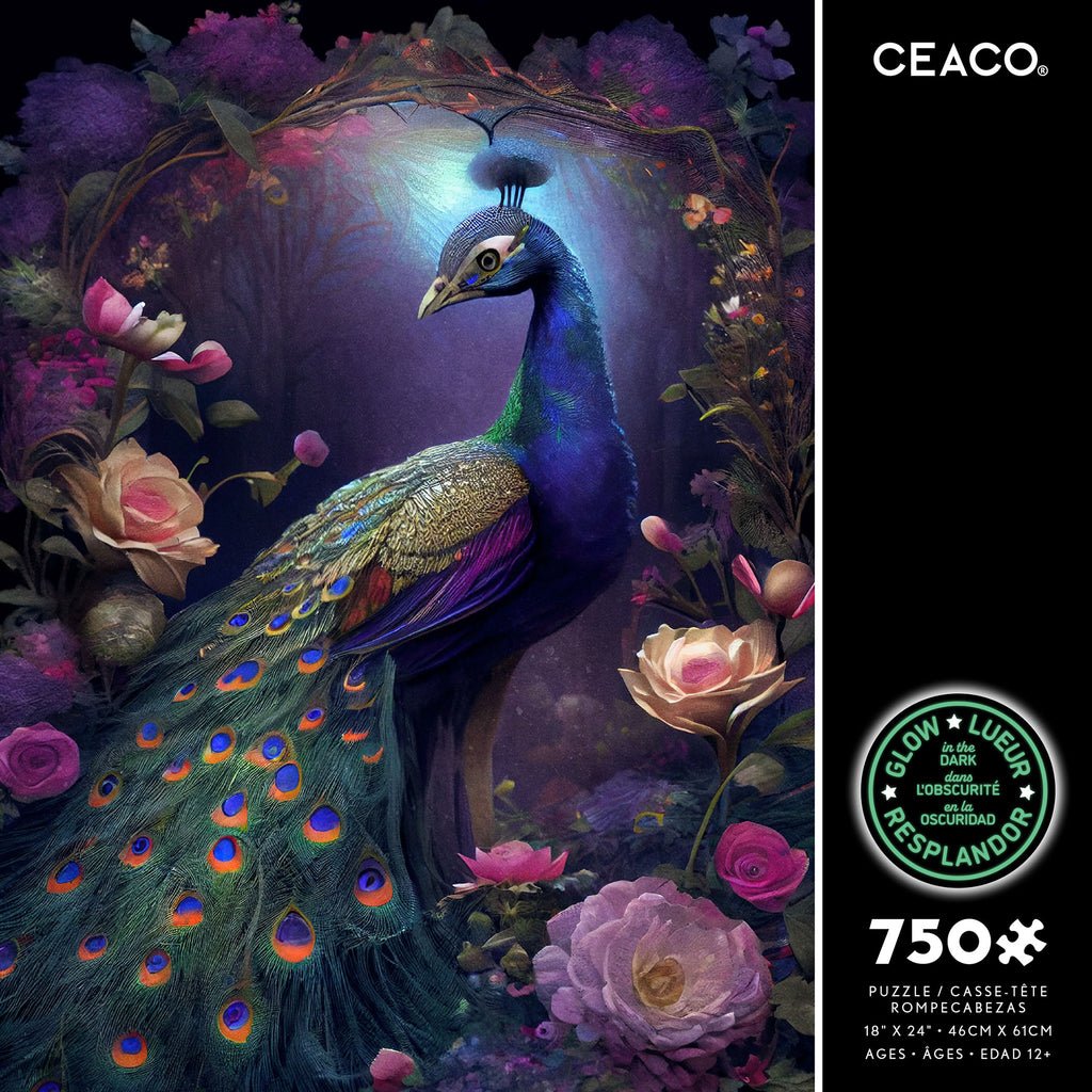 Peacock Glow - 750 Piece Glow-in-the-Dark Puzzle – Ceaco.com
