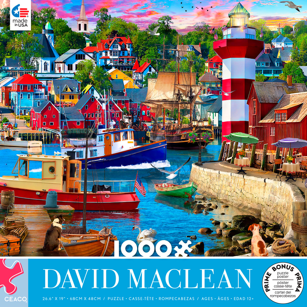 David Maclean - Lighthouse Harbor- 1000 Piece Puzzle – Ceaco.com