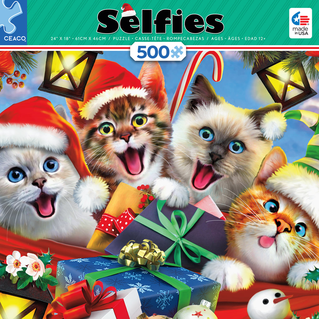 Christmas Selfies- Holiday Cat Selfies- 500 Piece Puzzle – Ceaco.com