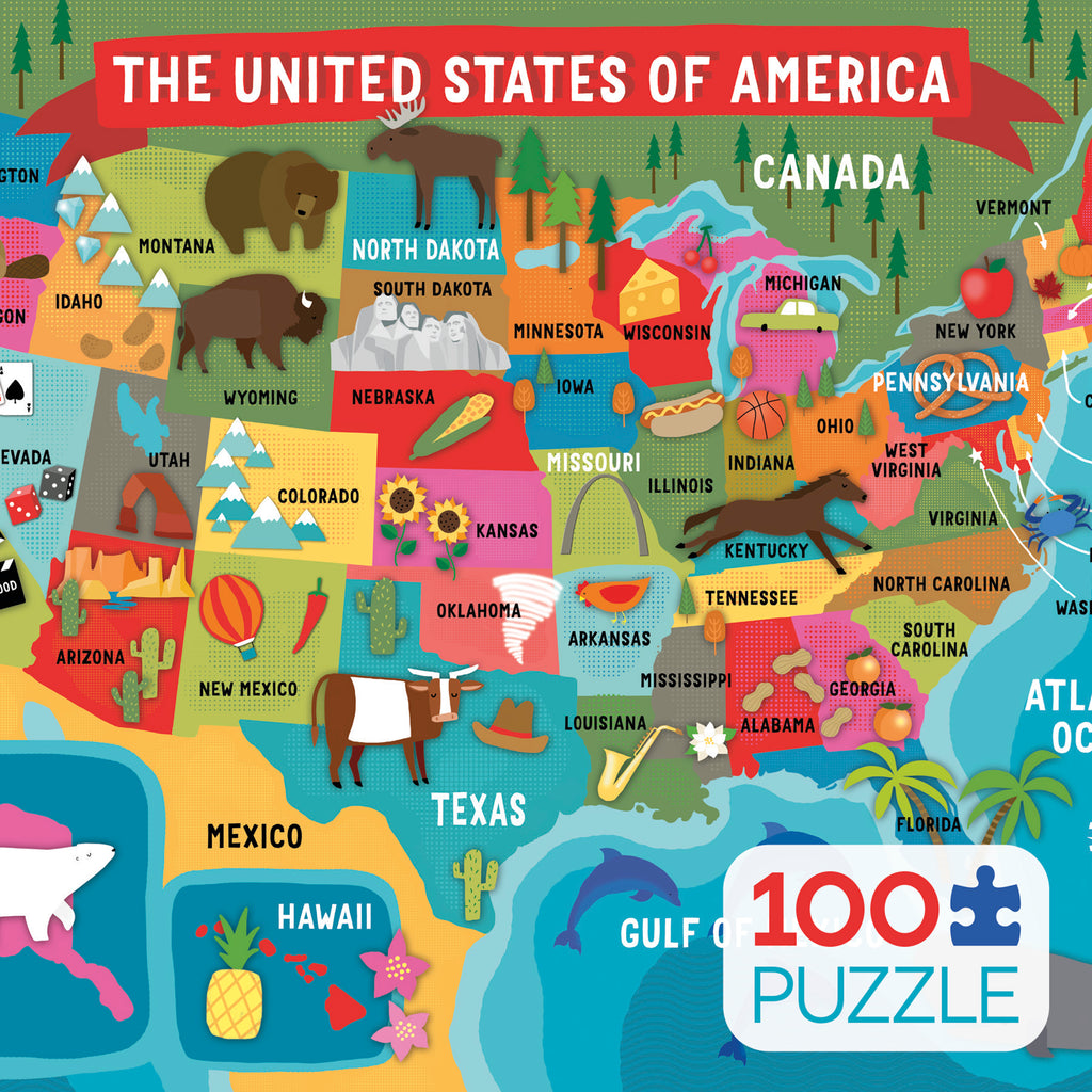 Kids 100 Piece Puzzle USA Map 100 Piece Puzzle