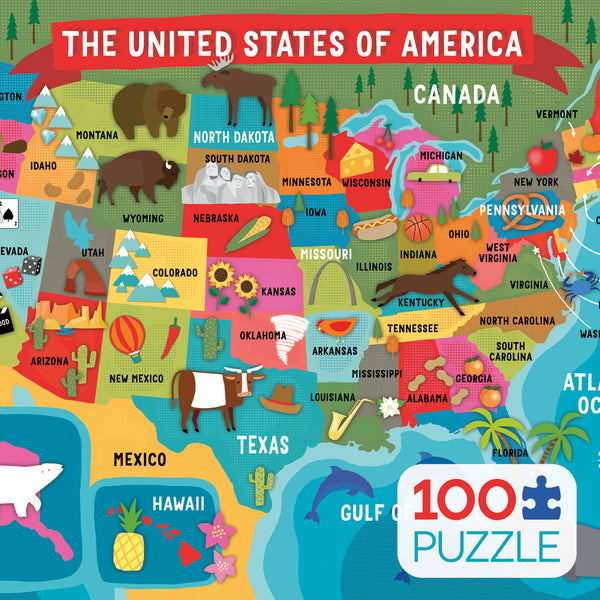 Kids 100 Piece Puzzle - USA Map - 100 Piece Puzzle