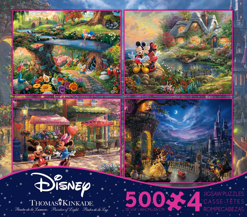 Ceaco - 4 in 1 Puzzle Multipack - Thomas Kinkade - Disney - Tangled, Mickey  and Minnie in Paris, Dumbo, and the Little Mermaid- 500 Piece Jigsaw Puzzles  for Kids, Family and Adults 