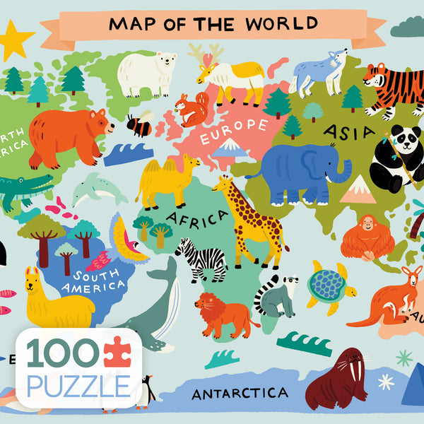 Kids 100 Piece Puzzle - Animal Map - 100 Piece Puzzle