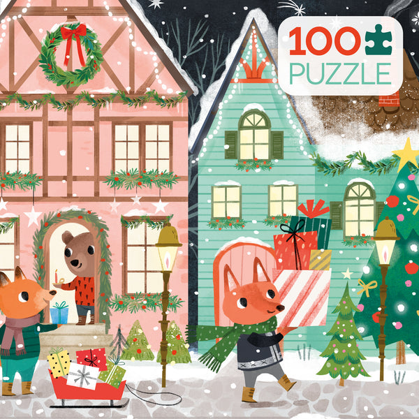 Holiday 100 Piece - Festive Foxes - 100 piece puzzle