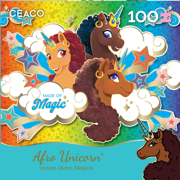 Afro Unicorn - Made of Magic - 100 Piece Puzzle