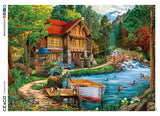 This 1000 piece Weekend Retreat puzzle features an illustration of a winding road leading from a little dock with a boat moored at it, past a large, friendly-looking house, over a mountain stream and into the forest. A beagle is lying on the dock and the river is full of ducks and geese. Deer can be seen poking out of the woods on both sides of the house. A bonus is poster included with the puzzle. Count on Ceaco for the most Creative, Exciting, and Colorful puzzles since 1987.
